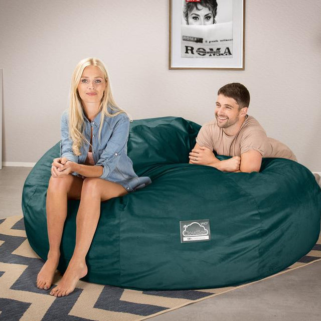 LOUNGE PUG, CloudSac 3000 XXL, Stor Dobbelt Sækkestol Sofa med Memory Skum, Fløjl Turkis Blå