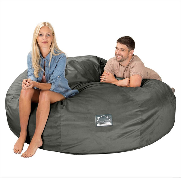 LOUNGE PUG, CloudSac 3000 XXL, Stor Dobbelt Sækkestol Sofa med Memory Skum, Fløjl Grafit Grå