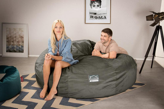 LOUNGE PUG, CloudSac 3000 XXL, Stor Dobbelt Sækkestol Sofa med Memory Skum, Fløjl Grafit Grå