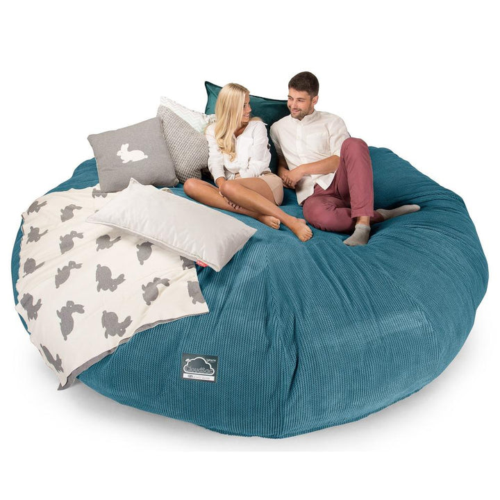 LOUNGE PUG, CloudSac 5000 XXXXXL, Titanic Sækkestol Sofa med Memory Skum, Pom Pom Turkis Blå