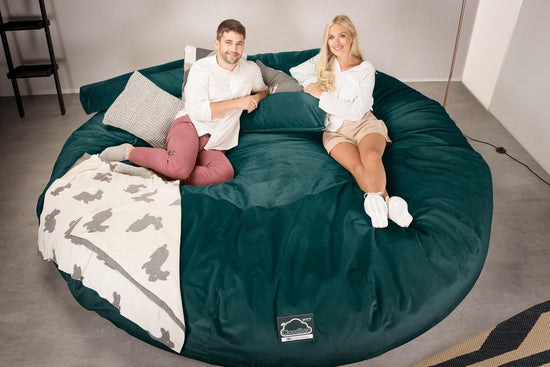 LOUNGE PUG, CloudSac 5000 XXXXXL, Titanic Sækkestol Sofa med Memory Skum, Fløjl Turkis Blå