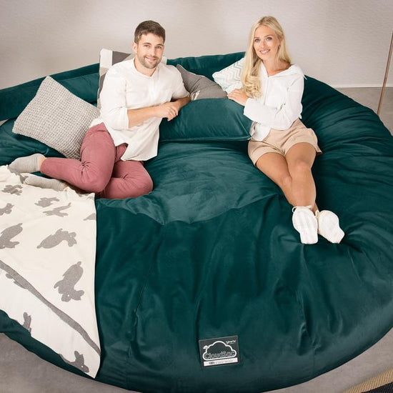LOUNGE PUG, CloudSac 5000 XXXXXL, Titanic Sækkestol Sofa med Memory Skum, Fløjl Turkis Blå