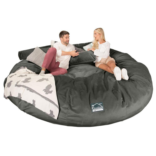 LOUNGE PUG, CloudSac 5000 XXXXXL, Titanic Sækkestol Sofa med Memory Skum, Fløjl Grafit Grå