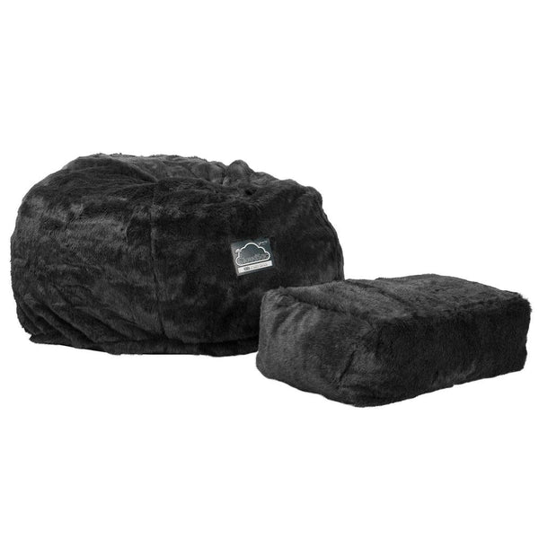 CloudSac 510 XL Kæmpe Sækkestol med Memory Skum - Falsk Pels Sort Fabric Close-up Image