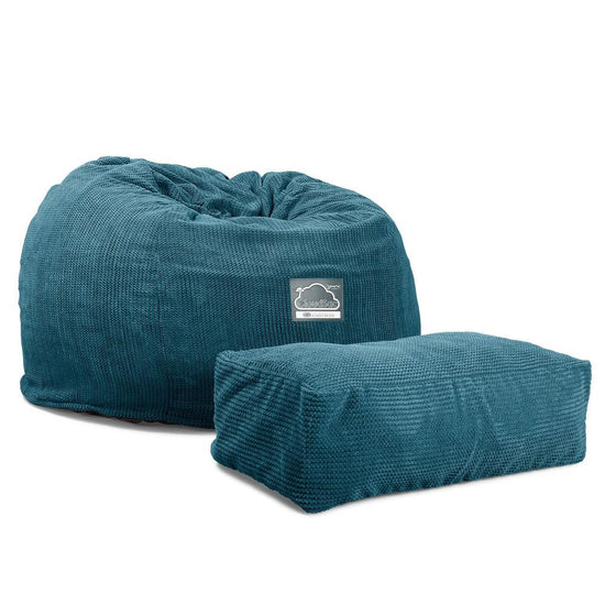 LOUNGE PUG, CloudSac 510 XL, Kæmpe Sækkestol med Memory Skum (NYT DESIGN), Pom Pom Turkis Blå