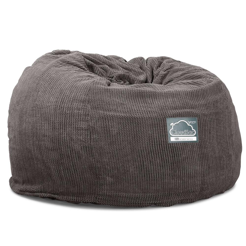 LOUNGE PUG, CloudSac 510 XL, Kæmpe Sækkestol med Memory Skum (NYT DESIGN), Pom Pom Kul Grå