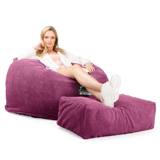 LOUNGE PUG, CloudSac 510 XL, Kæmpe Sækkestol med Memory Skum (NYT DESIGN), Pom Pom Pink