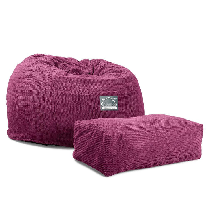 LOUNGE PUG, CloudSac 510 XL, Kæmpe Sækkestol med Memory Skum (NYT DESIGN), Pom Pom Pink