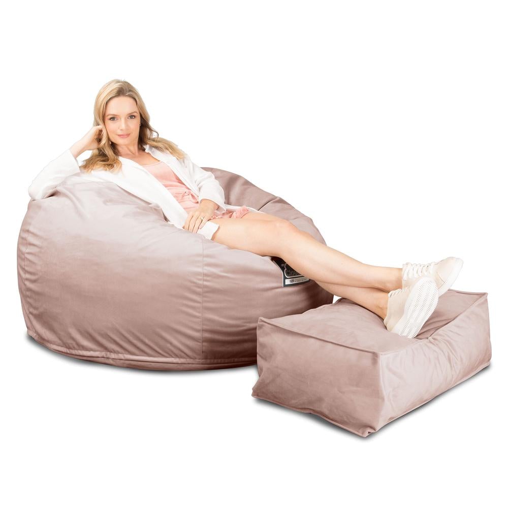 LOUNGE PUG, CloudSac 510 XL, Kæmpe Sækkestol med Memory Skum (NYT DESIGN), Fløjl Lyserød