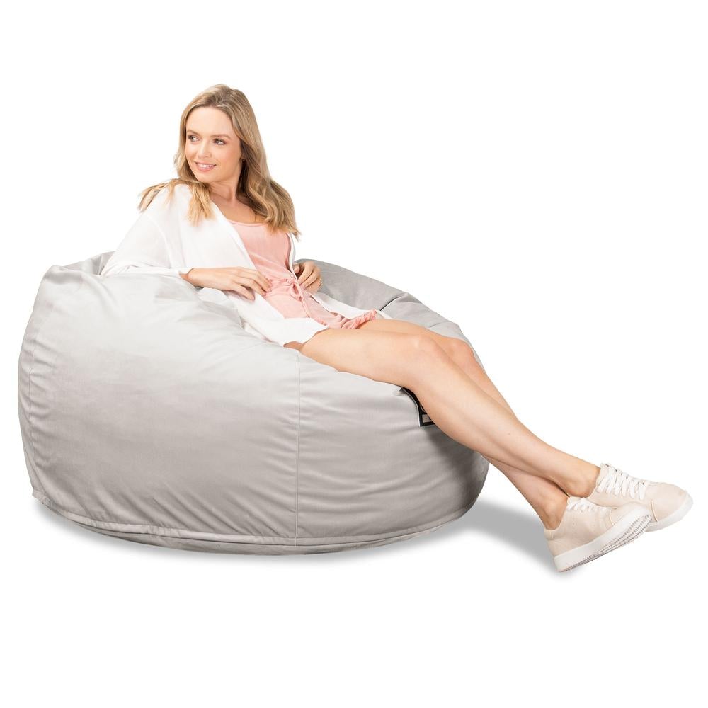 LOUNGE PUG, CloudSac 510 XL, Kæmpe Sækkestol med Memory Skum (NYT DESIGN), Fløjl Sølv
