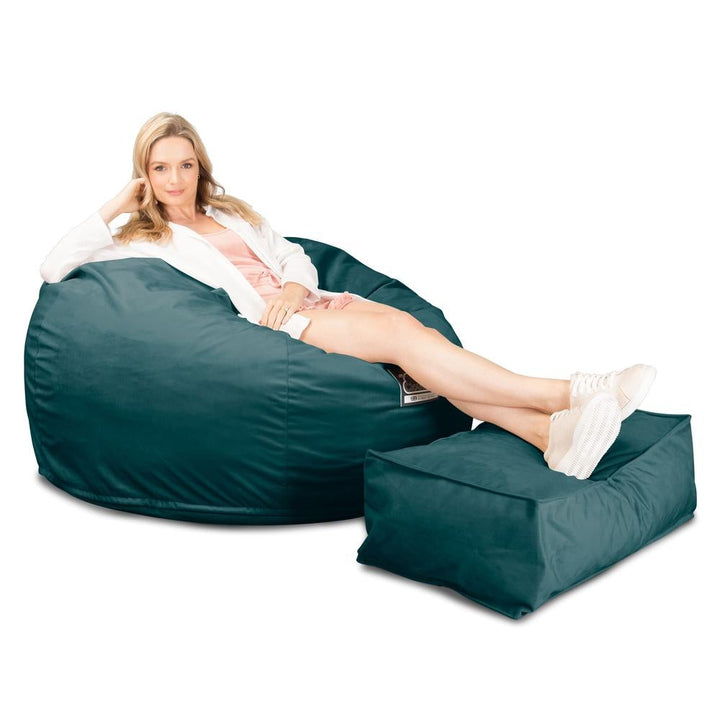 LOUNGE PUG, CloudSac 510 XL, Kæmpe Sækkestol med Memory Skum (NYT DESIGN), Fløjl Turkis Blå