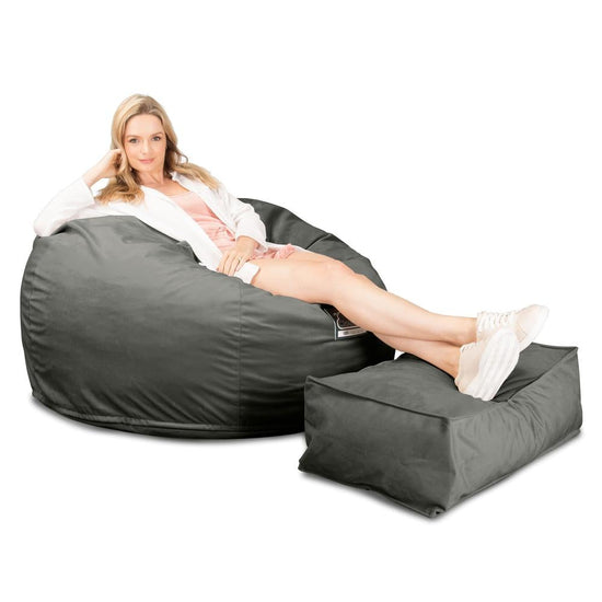 LOUNGE PUG, CloudSac 510 XL, Kæmpe Sækkestol med Memory Skum (NYT DESIGN), Fløjl Grafit Grå