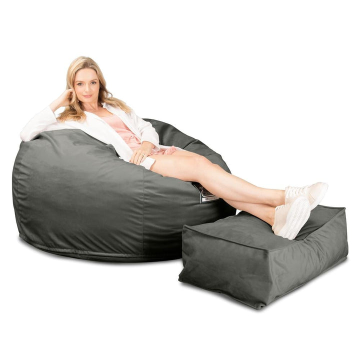LOUNGE PUG, CloudSac 510 XL, Kæmpe Sækkestol med Memory Skum (NYT DESIGN), Fløjl Grafit Grå
