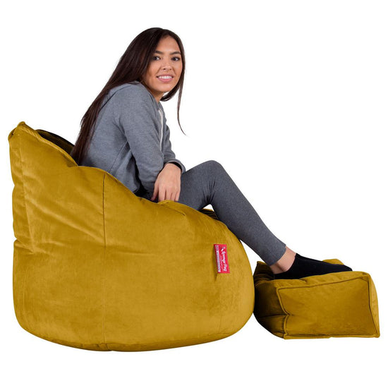 LOUNGE PUG®, Sækkestol 'Knus' - Fløjl Guld