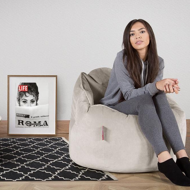 LOUNGE PUG®, Sækkestol 'Knus' - Fløjl Sølv