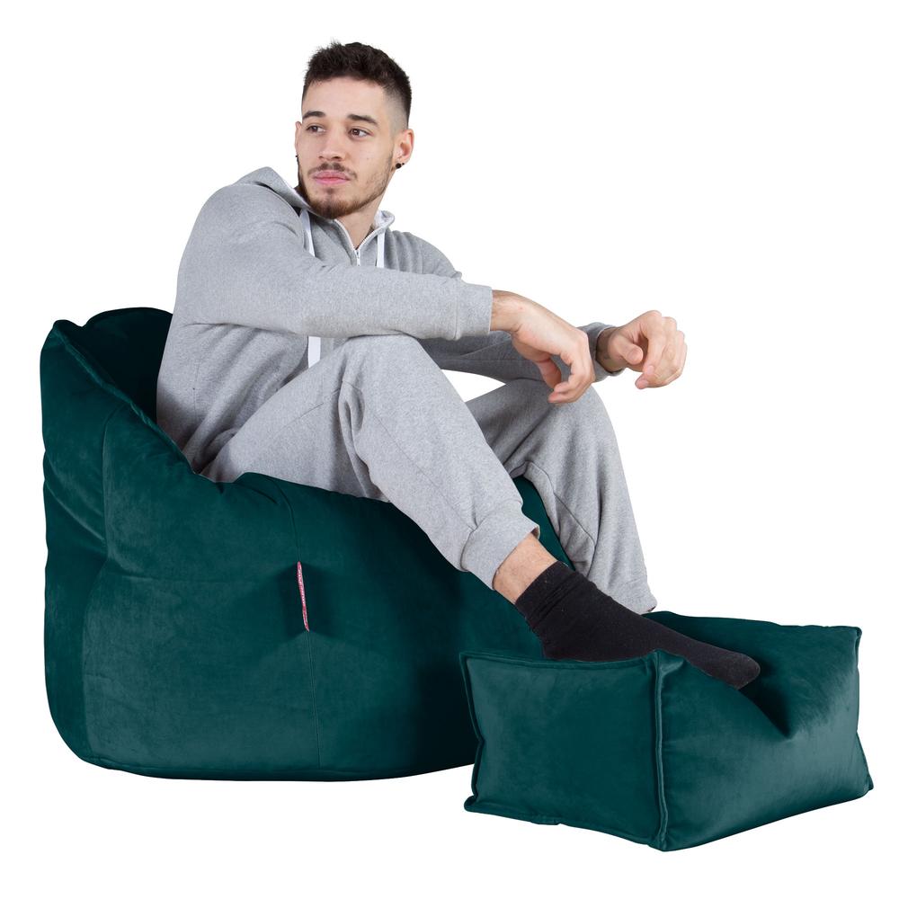 LOUNGE PUG®, Sækkestol 'Knus' - Fløjl Turkis Blå
