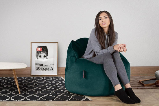 LOUNGE PUG®, Sækkestol 'Knus' - Fløjl Turkis Blå