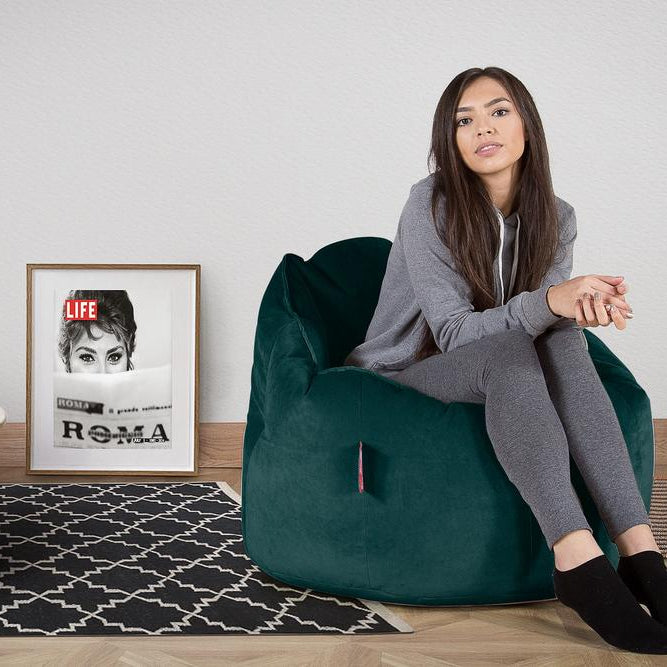 LOUNGE PUG®, Sækkestol 'Knus' - Fløjl Turkis Blå