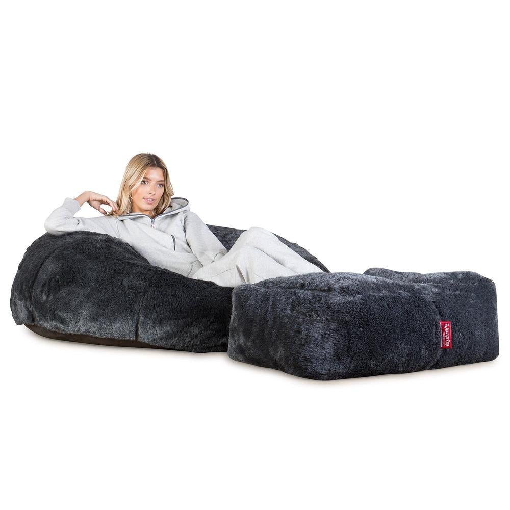 LOUNGE PUG®, Klassisk Sækkestol Sofa - Falsk Pels Sort