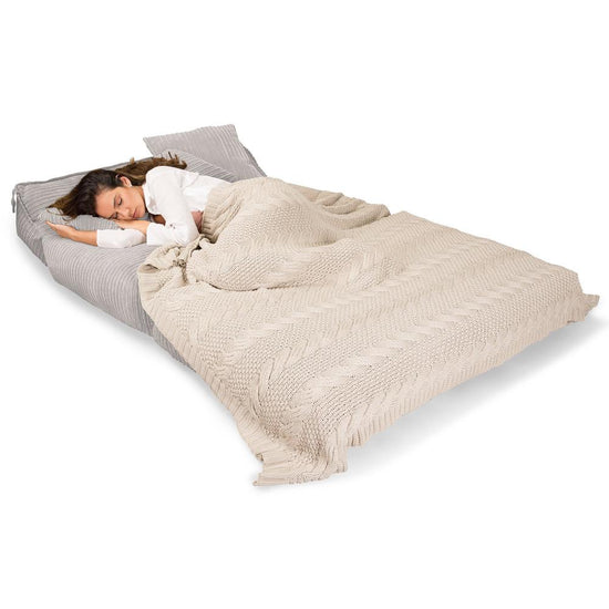 LOUNGE PUG, Avery, Futon Stol, Seng Seng Dobbelt, Klassisk Jernbanefløjl Elfenben