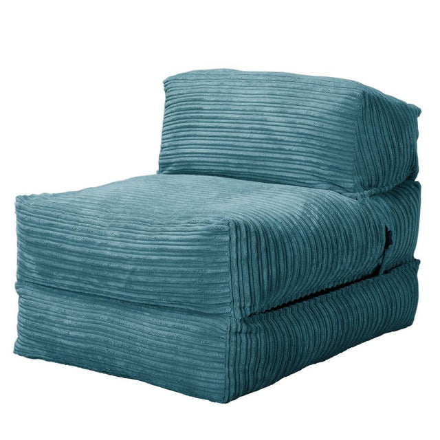 LOUNGE PUG, Avery, Futon Stol, Seng Enkelt, Klassisk Jernbanefløjl Turkis Blå