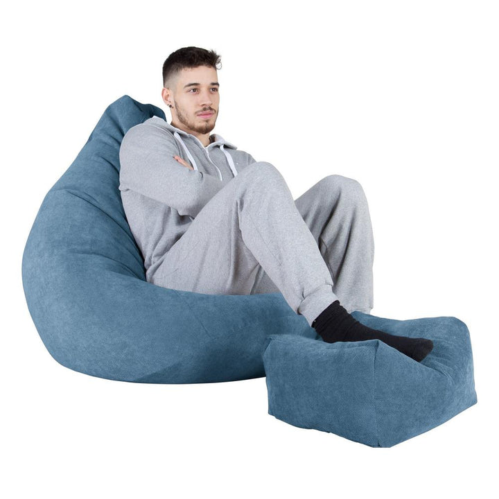 LOUNGE PUG®, Gamer Sækkestol, Sækkestol med Ryglæn - Flock Turkis Blå