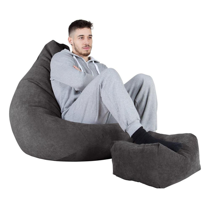 LOUNGE PUG®, Gamer Sækkestol, Sækkestol med Ryglæn - Flock Grafit Grå