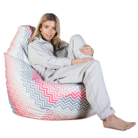 LOUNGE PUG®, Gamer Sækkestol, Sækkestol med Ryglæn - Trykt Chevron Pink