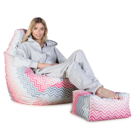 LOUNGE PUG®, Gamer Sækkestol, Sækkestol med Ryglæn - Trykt Chevron Pink
