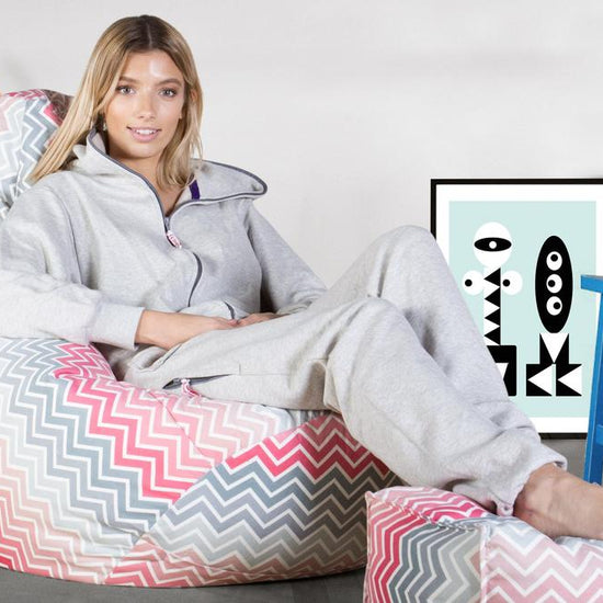 LOUNGE PUG®, Gamer Sækkestol, Sækkestol med Ryglæn - Trykt Chevron Pink