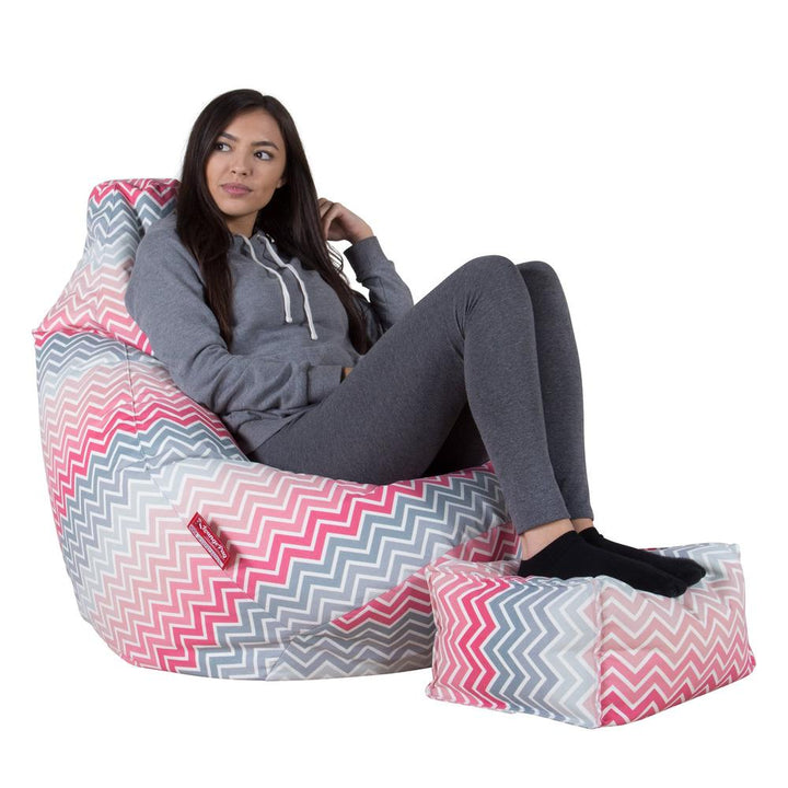 LOUNGE PUG®, Gamer Sækkestol, Sækkestol med Ryglæn - Trykt Chevron Pink