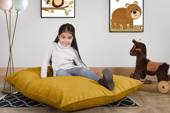 LOUNGE PUG®, Junior Sækkestol, Sækkestol Børn - Fløjl Guld