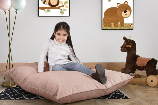 LOUNGE PUG®, Junior Sækkestol, Sækkestol Børn - Fløjl Lyserød