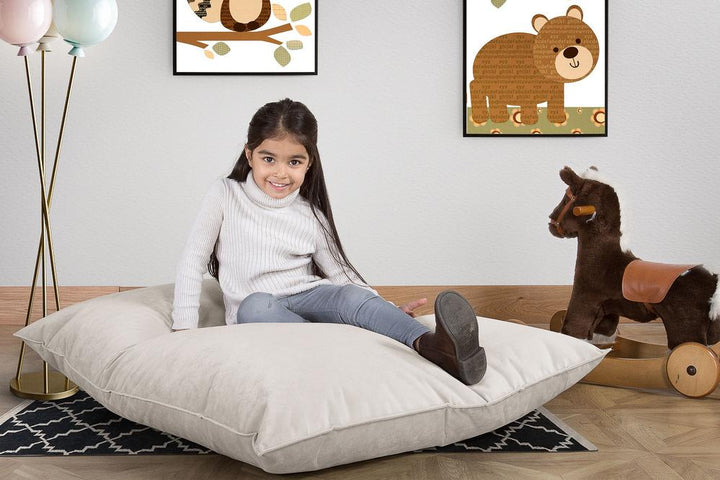 LOUNGE PUG®, Junior Sækkestol, Sækkestol Børn - Fløjl Sølv