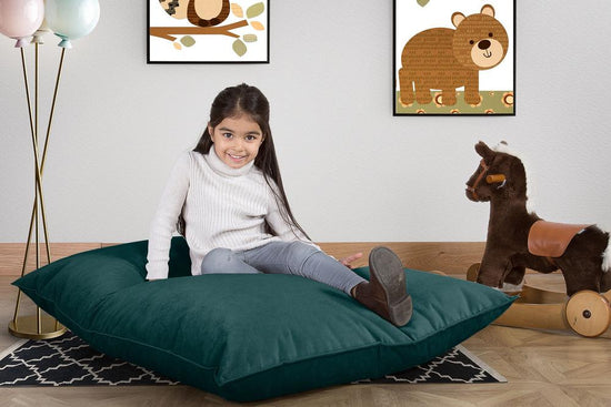 LOUNGE PUG®, Junior Sækkestol, Sækkestol Børn - Fløjl Turkis Blå
