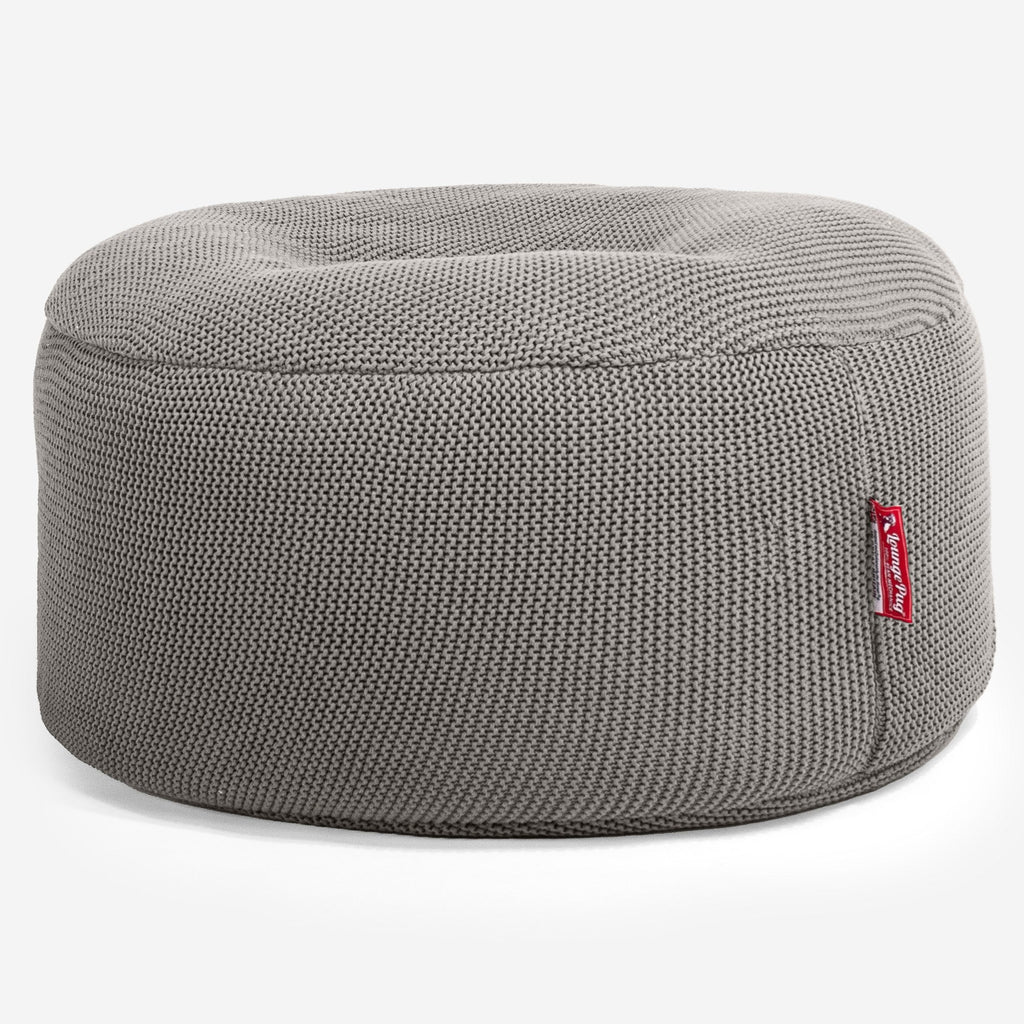 LOUNGE PUG®, Rund Puf, Siddepuf, Sækkestol, Ellos Strikket Grå