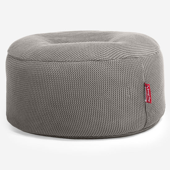 LOUNGE PUG®, Rund Puf, Siddepuf, Sækkestol, Ellos Strikket Grå
