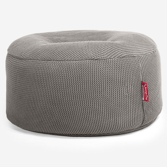 LOUNGE PUG®, Rund Puf, Siddepuf, Sækkestol, Ellos Strikket Grå