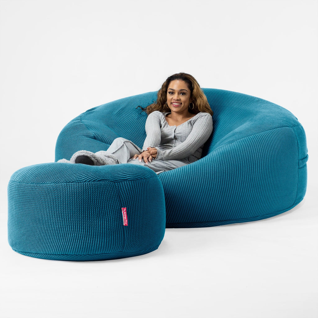 LOUNGE PUG®, Kæmpe Sækkestol Sofa XXL 'Mega Mammut', Ellos Strikket Petrolblå