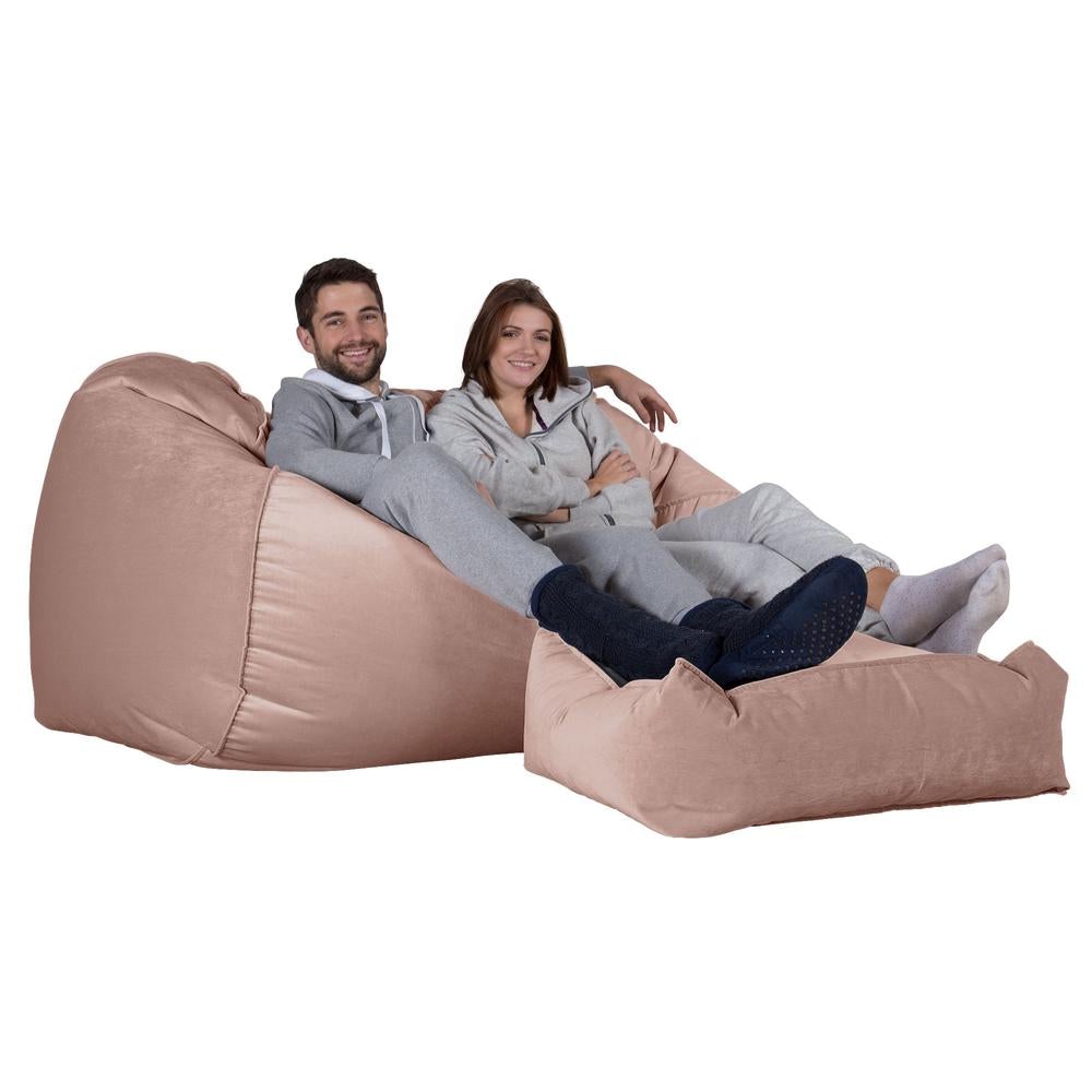 LOUNGE PUG®, Stor Sækkestol Sofa - Fløjl Lyserød