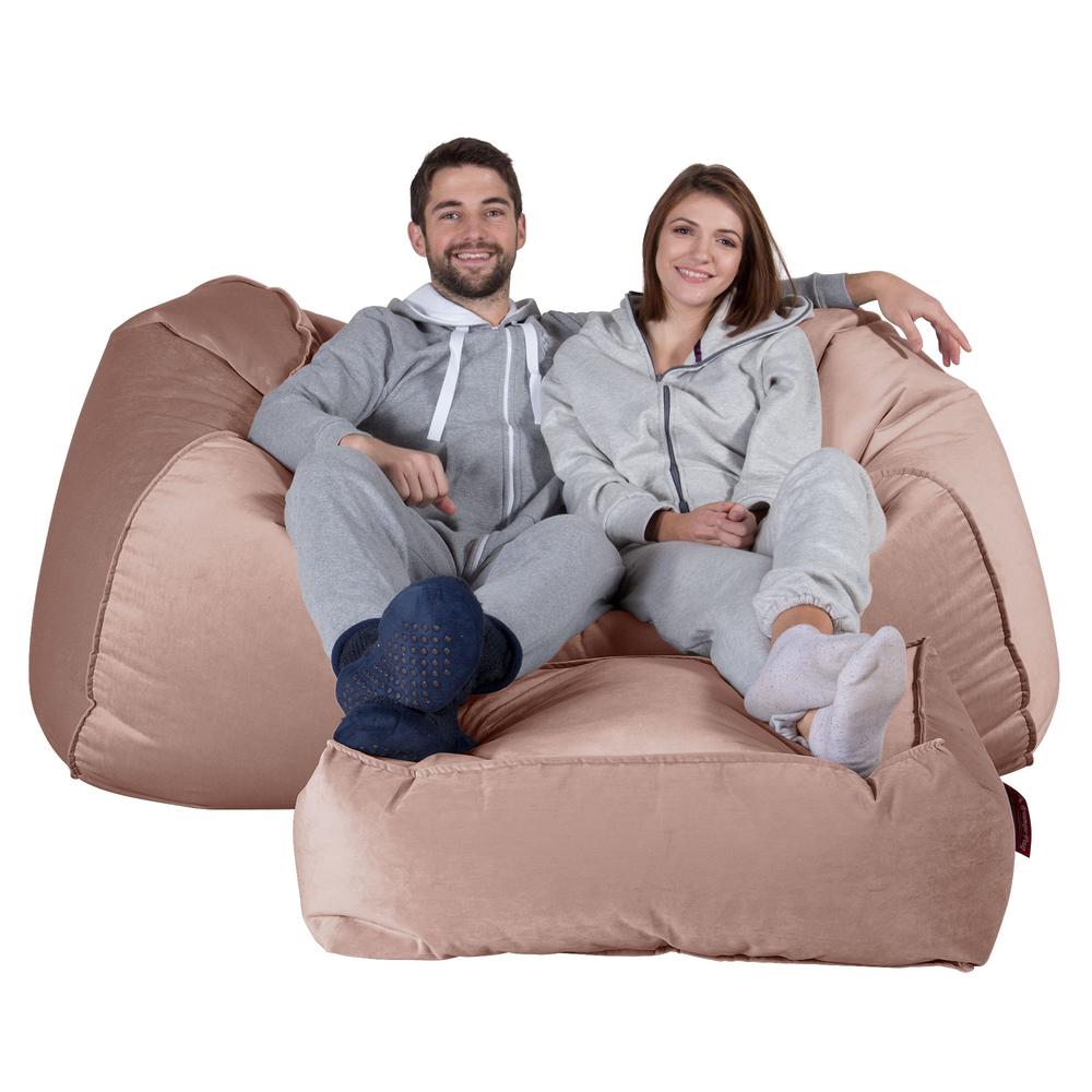 LOUNGE PUG®, Stor Sækkestol Sofa - Fløjl Lyserød