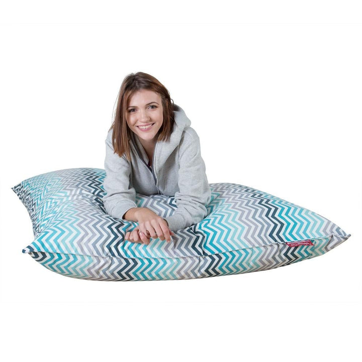 LOUNGE PUG®, Sækkestol XL, Gulvpude, Sækkepude - Trykt Chevron Turkis