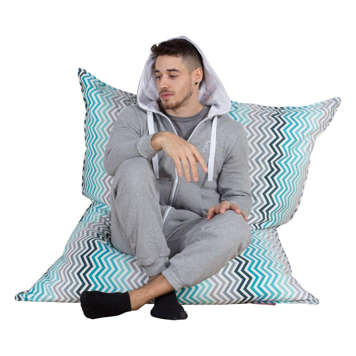 LOUNGE PUG®, Sækkestol XL, Gulvpude, Sækkepude - Trykt Chevron Turkis