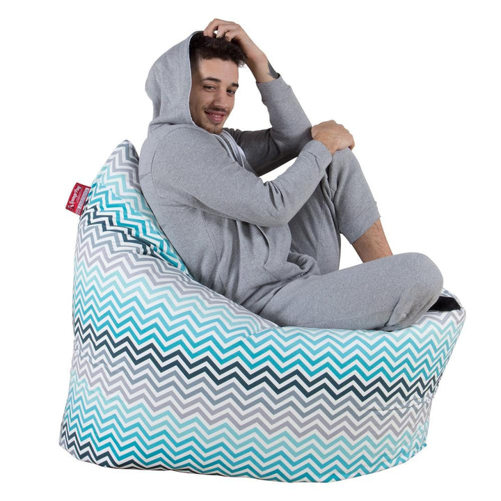 LOUNGE PUG®, Sækkestol XL, Gulvpude, Sækkepude - Trykt Chevron Turkis