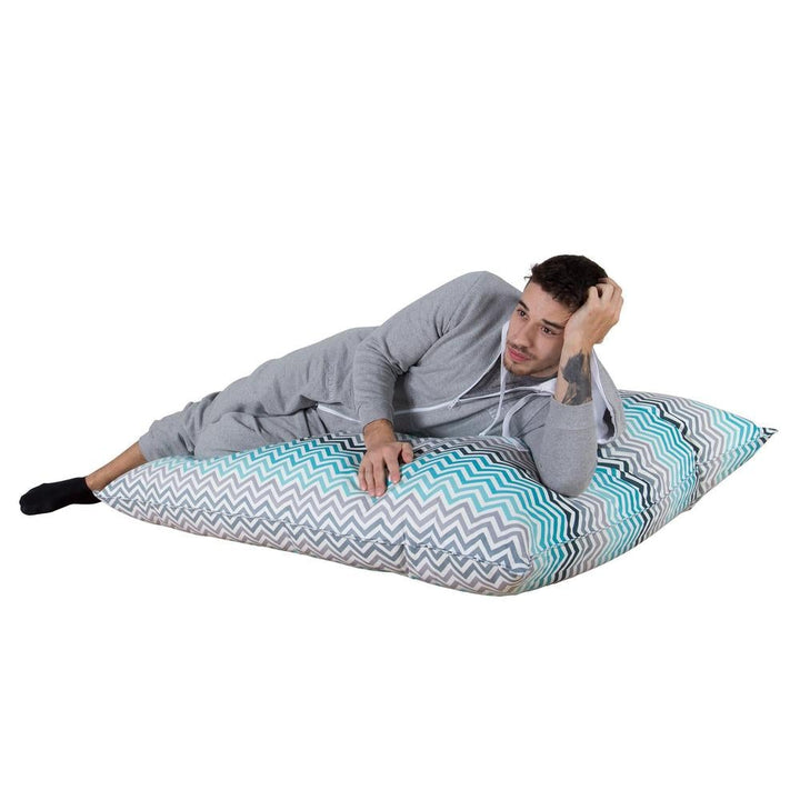 LOUNGE PUG®, Sækkestol XL, Gulvpude, Sækkepude - Trykt Chevron Turkis