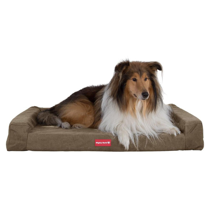 Mighty Bark, Hundesofa, Ortopædisk Hundeseng med Memory Skum, Stonewashed denim Kaki
