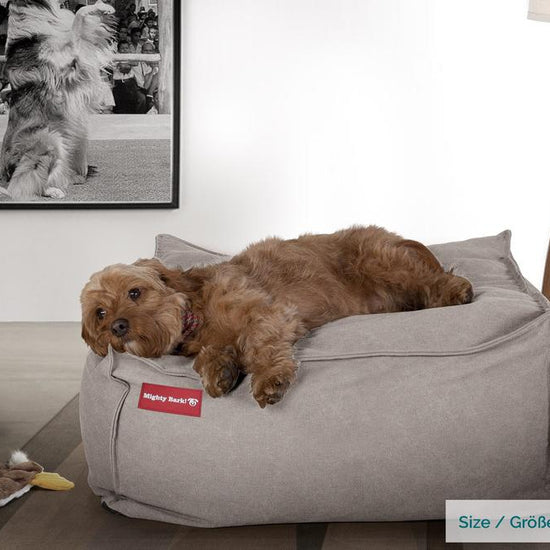 Mighty Bark, Hundepude, Puf, Hundeseng med Memory Skum, Stonewashed denim Grå