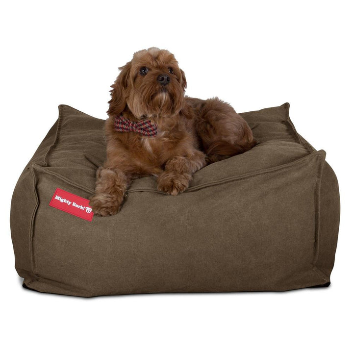 Mighty Bark, Hundepude, Puf, Hundeseng med Memory Skum, Stonewashed denim Kaki