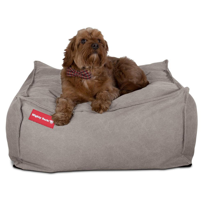 Mighty Bark, Hundepude, Puf, Hundeseng med Memory Skum, Stonewashed denim Grå