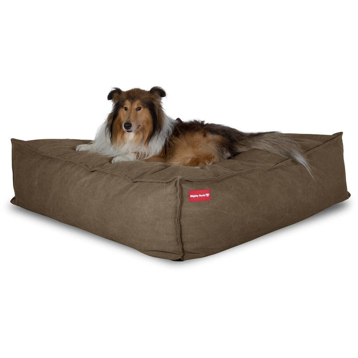 Mighty Bark, Hundepude, Puf, Hundeseng med Memory Skum, Stonewashed denim Kaki